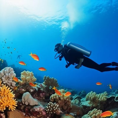 a group of people are underwater