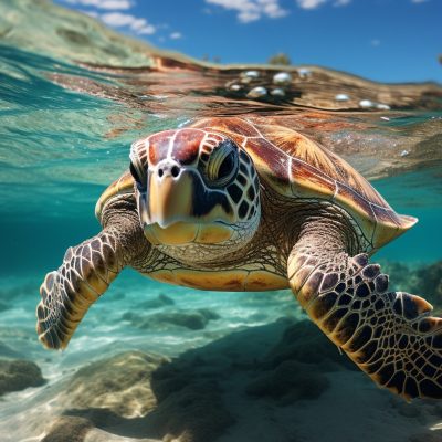 a turtle swimming under water