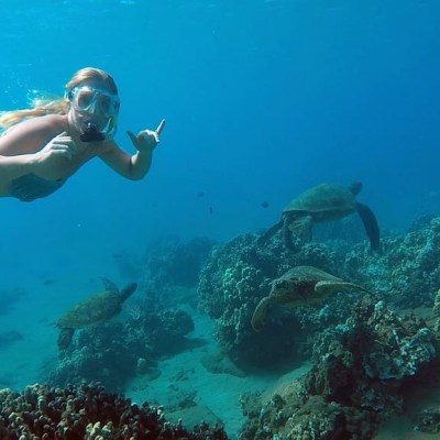 a woman swimming in the water