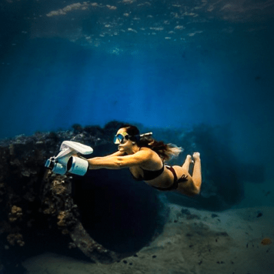 a person swimming in a body of water