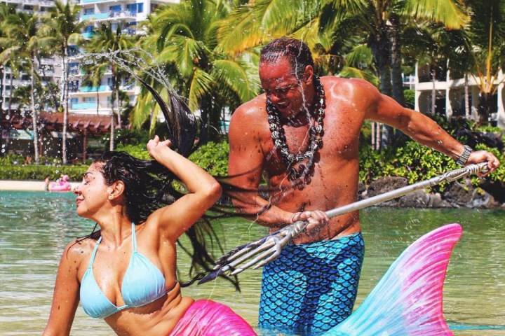 a person in a pool of water